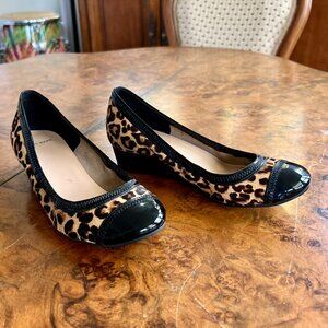 Cole Haan Elsie Wedge Pump - Leopard Calf Hair/Patent Leather Toe, Size 6.5B